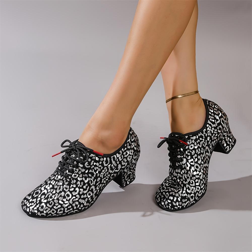 Breathable All-Season Women's Latin Dance Shoes - Polka Dot, Soft Sole & Mid-Heel Design