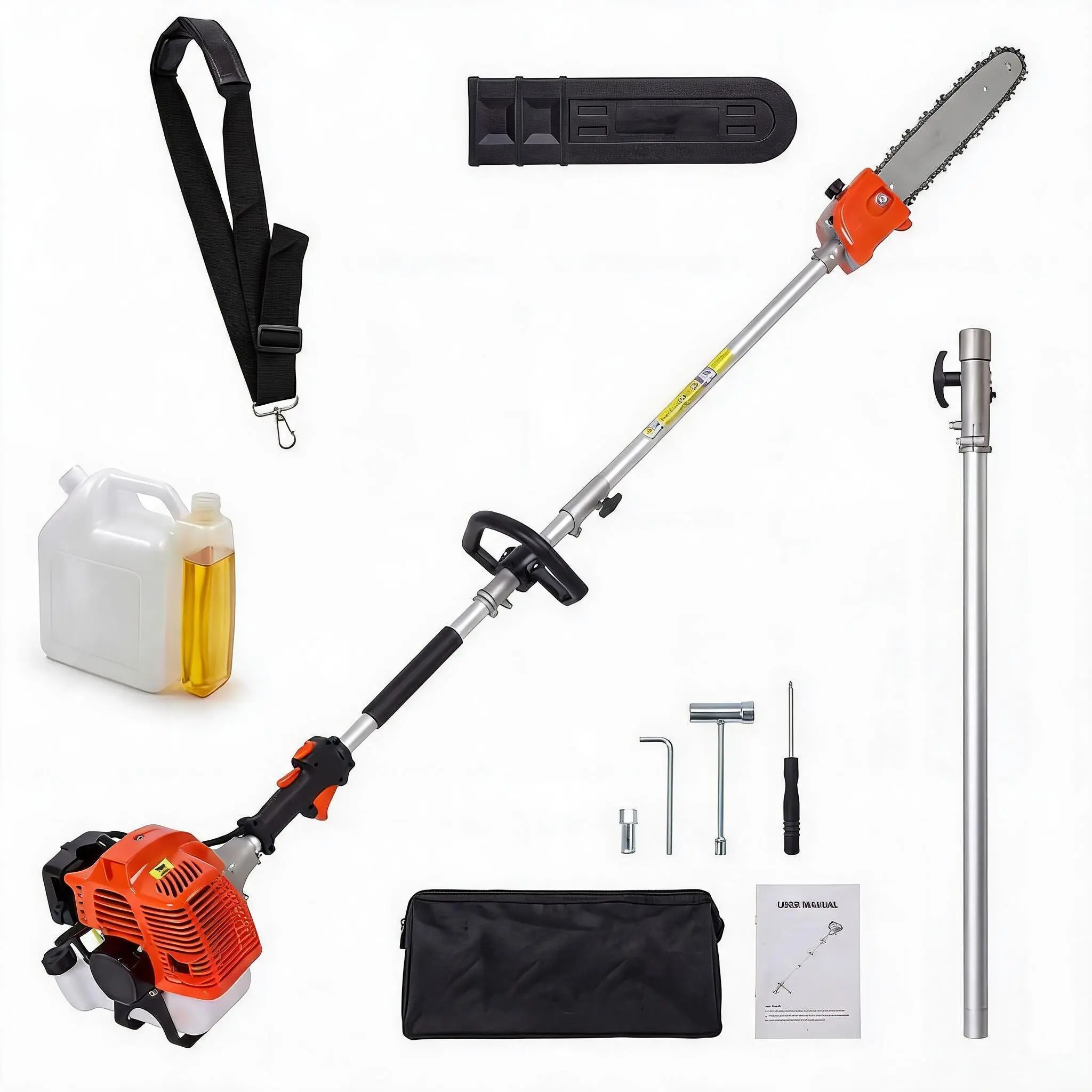 Gas Powered Pole Saws, 2-Stroke Gas Pole Saws for Tree Trimming with 12in Cutting Bar, with Extendable Pole to Height Reachable 9.5 ft Chainsaw Tree Trimmer