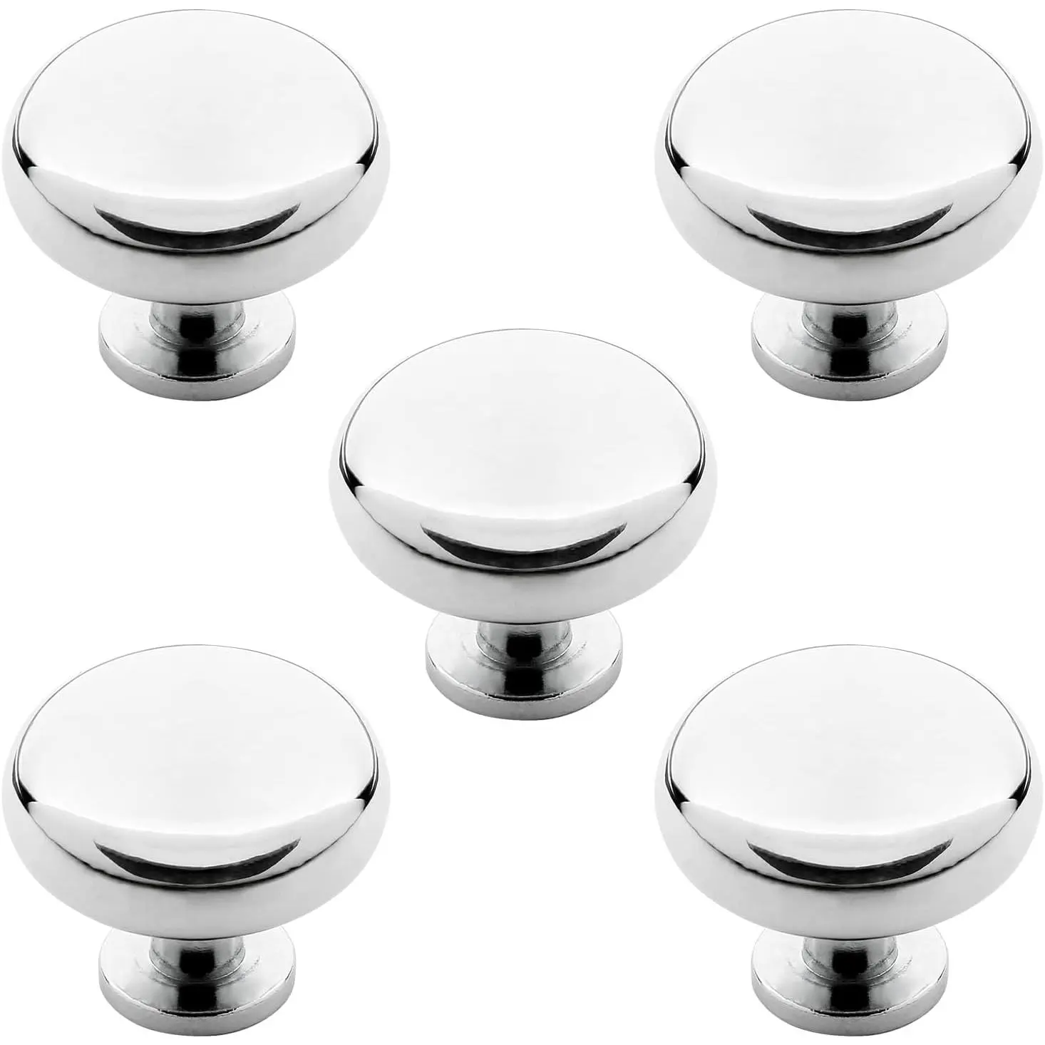 5 Pack Polished Chrome Round Cabinet Knobs | Kitchen Cabinet Door Knobs, Drawer Handles, for Bathroom Closet Dresser