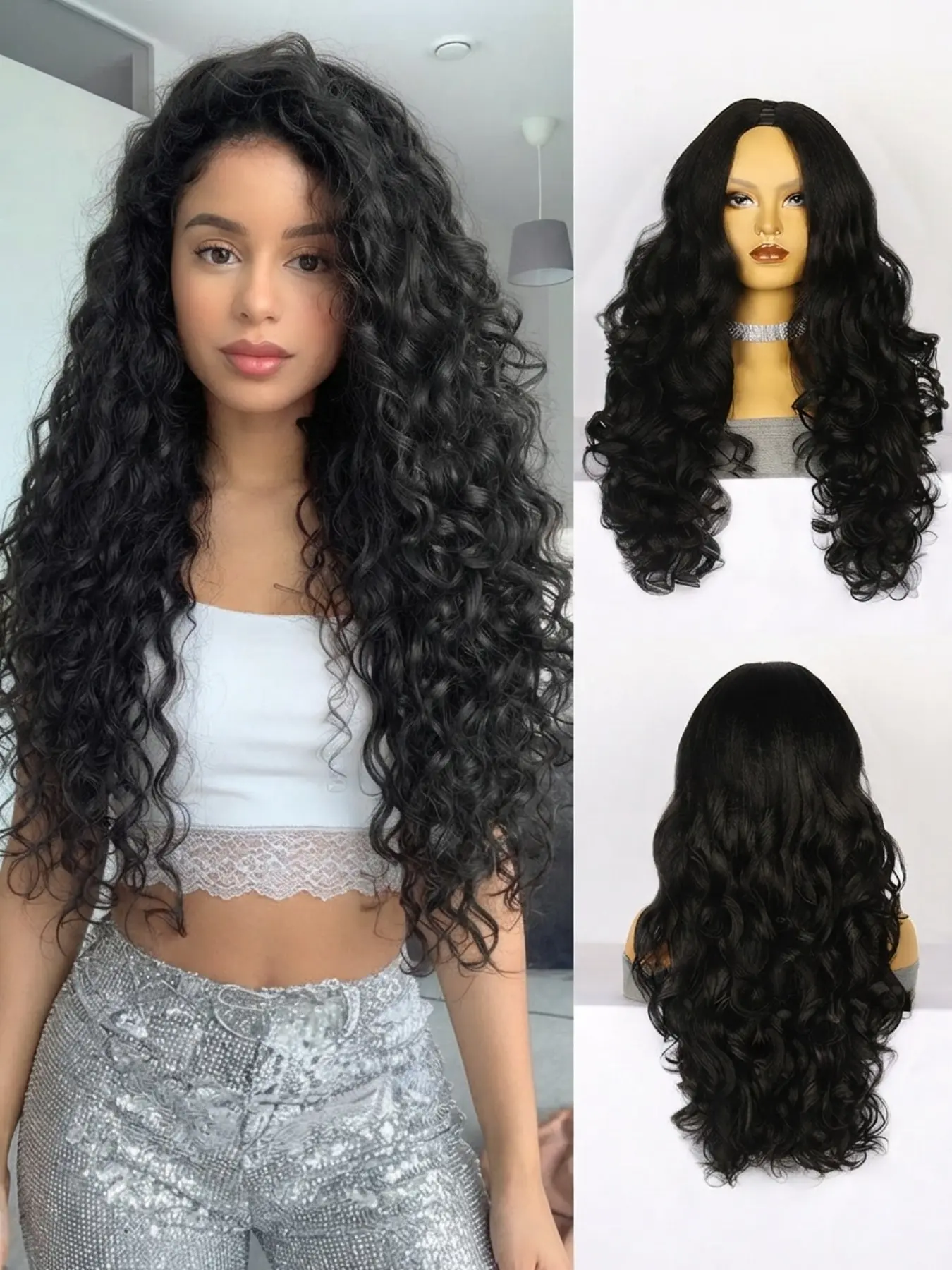 The InvisiNet U-Part! Invisible Wig for a Natural Look. Glueless 26" Wavy Synthetic Black Hair. Fast Glueless Seamless Install, Viral Daily Use Quick Transform Quick and Glueless Seamless Install Daily Use Quick Transform