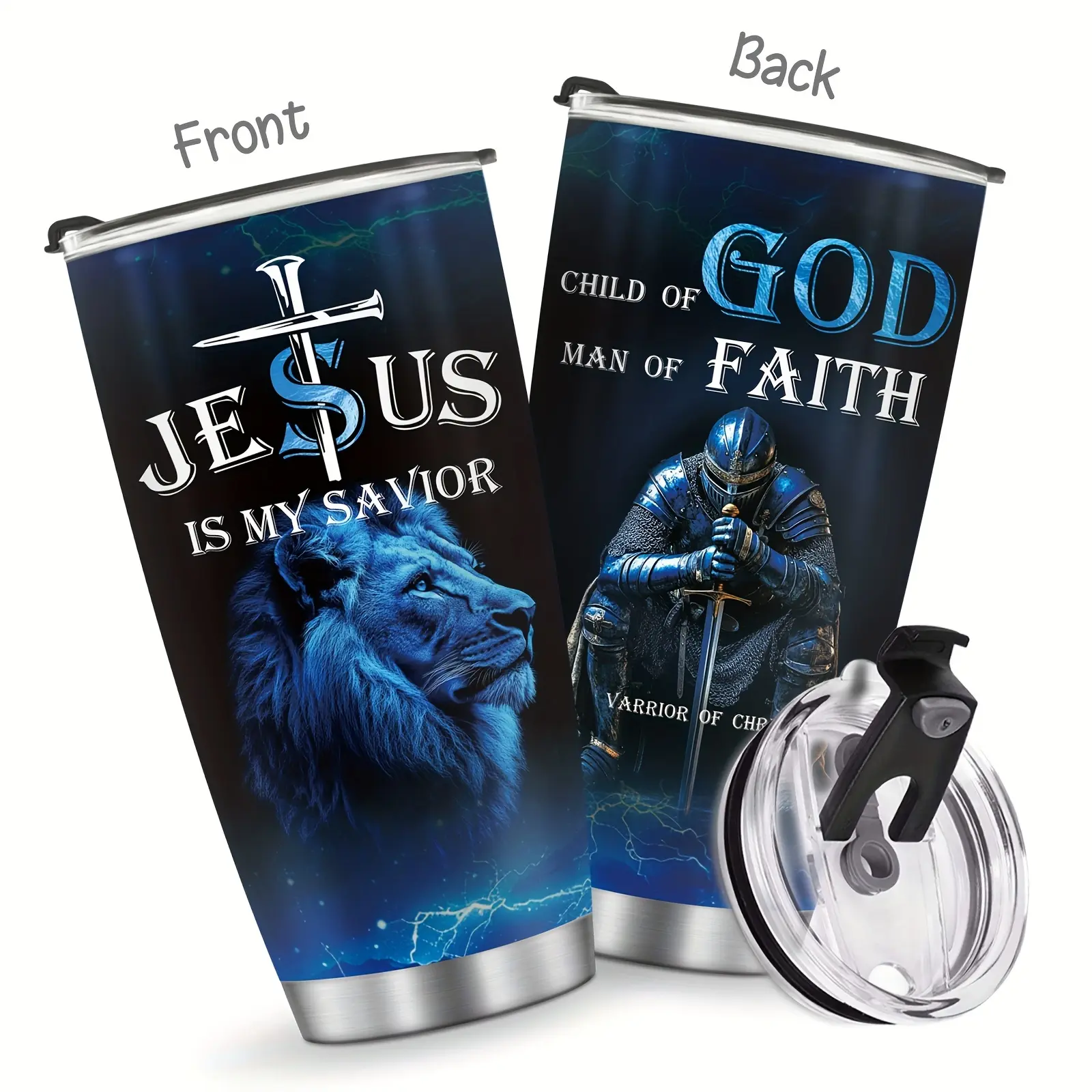 1pc "A Child of God for Man of Faith Warrior of Chirst" 20oz Stainless Steel Insulated Tumbler with Lid,Faith Travel Coffee Mugs Cup,Christmas Birthday Christian Gifts for Men Dad Husband Grandpa,Father's Day,Thanksgiving Day,Valentine's Day