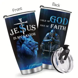 1pc "A Child of God for Man of Faith Warrior of Chirst" 20oz Stainless Steel Insulated Tumbler with Lid,Faith Travel Coffee Mugs Cup,Christmas Birthday Christian Gifts for Men Dad Husband Grandpa,Father's Day,Thanksgiving Day,Valentine's Day
