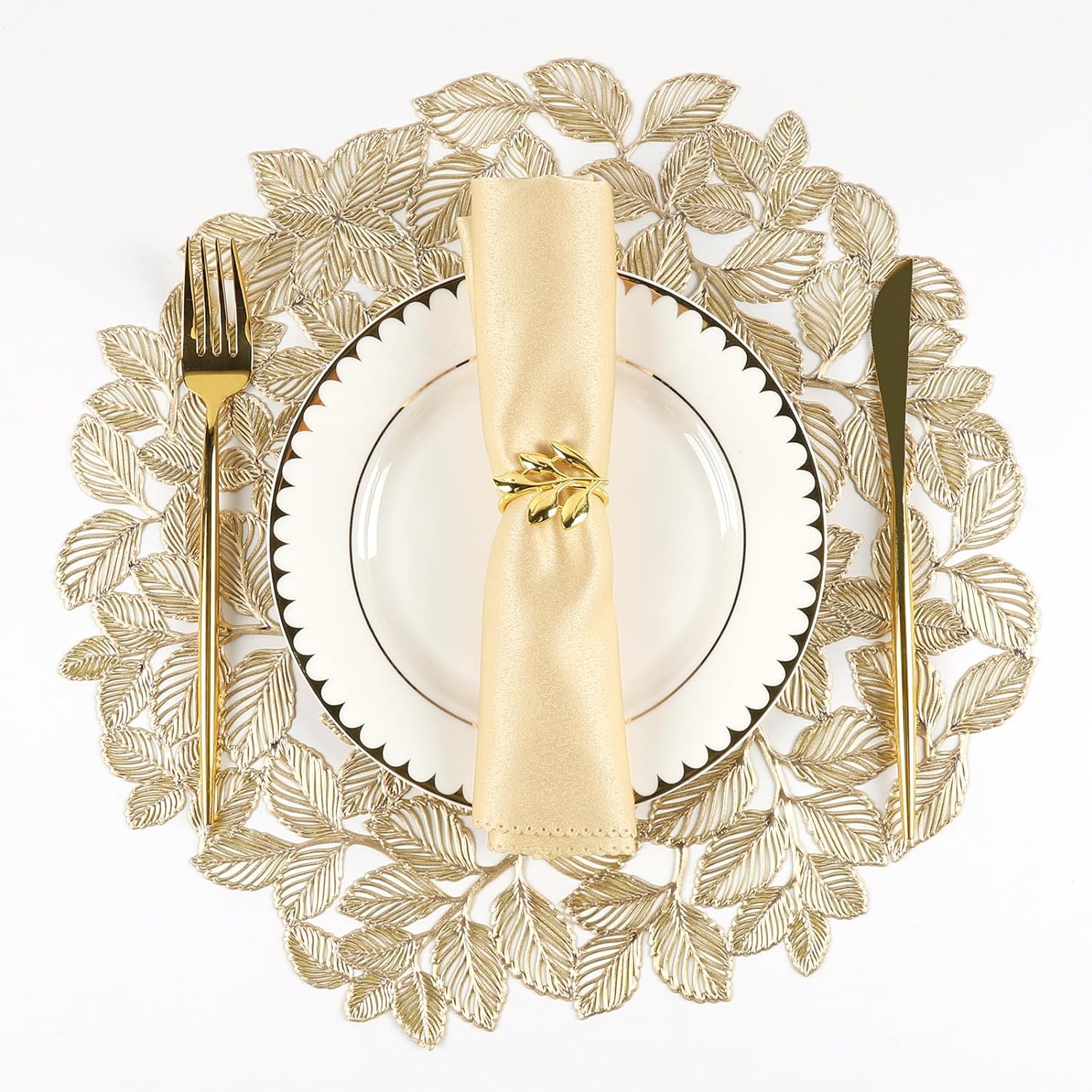 Round Leaf Pattern Placemat, 6 Counts Non-slip Table Mat, Tableware for Dinner, Party, Wedding, Home Decor Supplies, Coasters, Kitchen Decorative Placemat