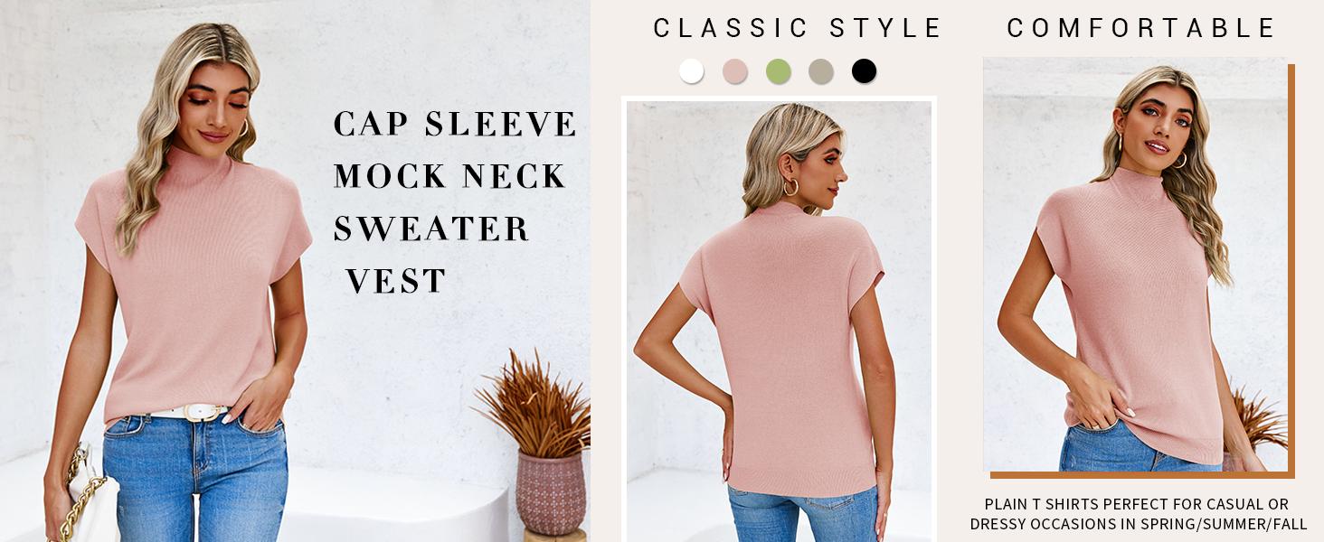 Saodimallsu Women's Short Sleeve Sweater Mock Neck Summer Casual Basic Knit Slim Fitted Pullover Tops Shirt in Khaki Hue