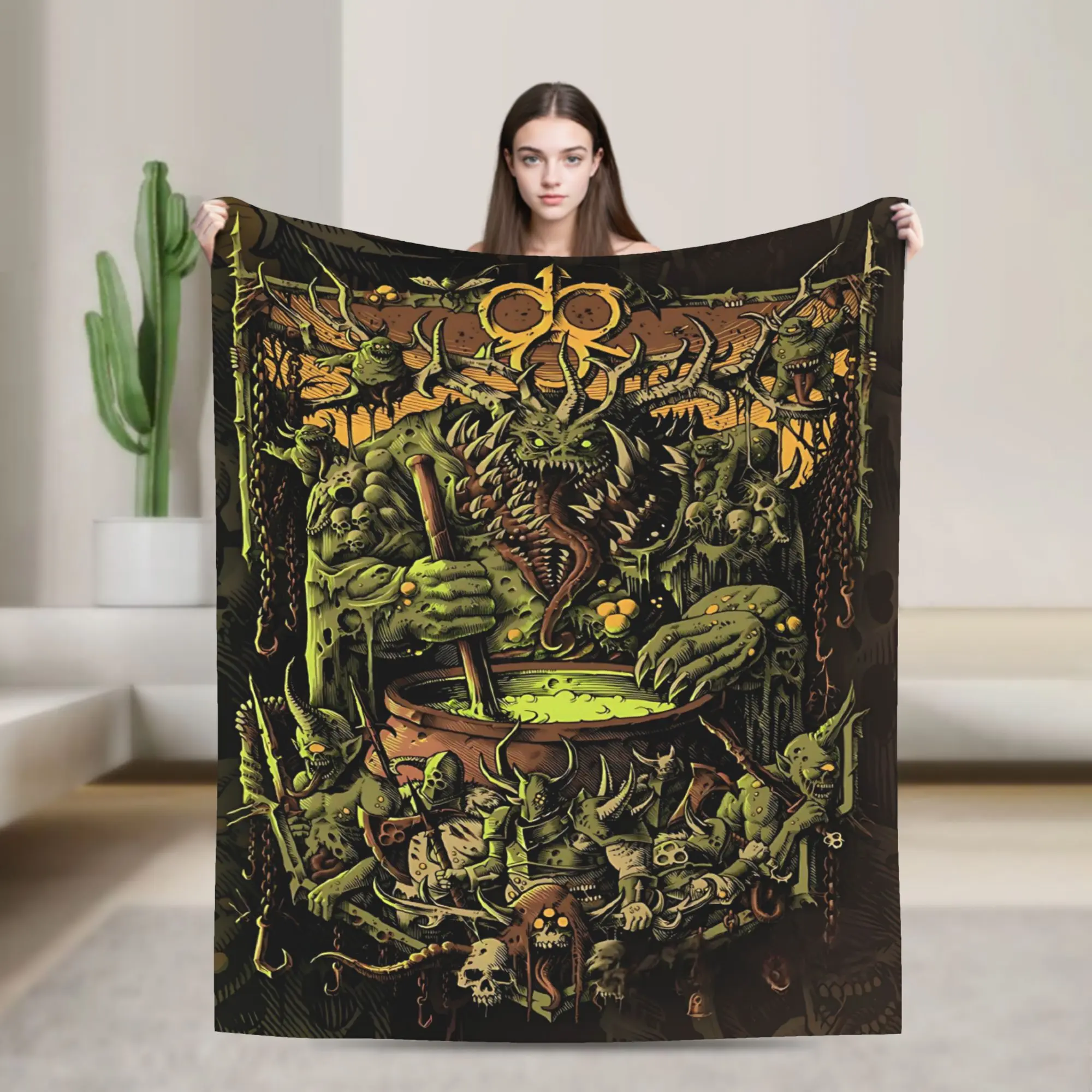 Warhammer 40k Nurgle Great Unclean One Plague Demon Flannel Throw Blanket Chaos God Nurgle Army Dark Fantasy Warm Blanket Gift Warhammer Fans All Ages