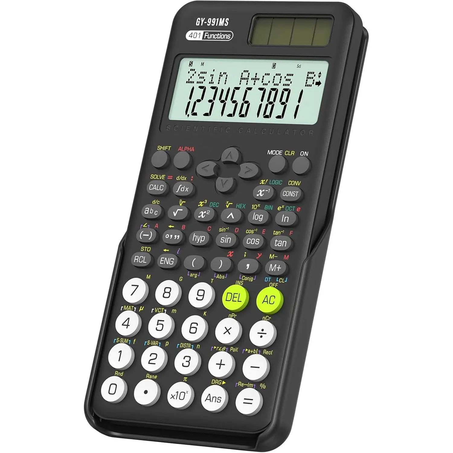 991MS 401 Functions 2-Line Display Desktop Calculator with Sliding Cover | Scientific Calculator School Supplies,  Solar  Power Kawaii for Middle High School Student and Teacher Black