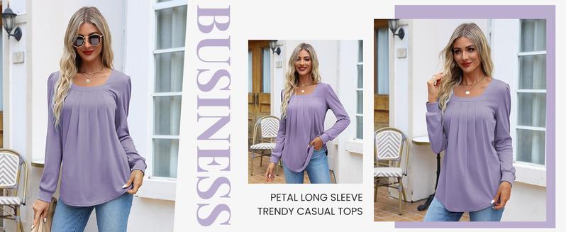 Women's Puff Long Sleeve Tops Dressy Casual Square Neck Pleated Work Blouse Fall Trendy Tunic Flowy Chiffon Shirts Multiple Color Stand Collar