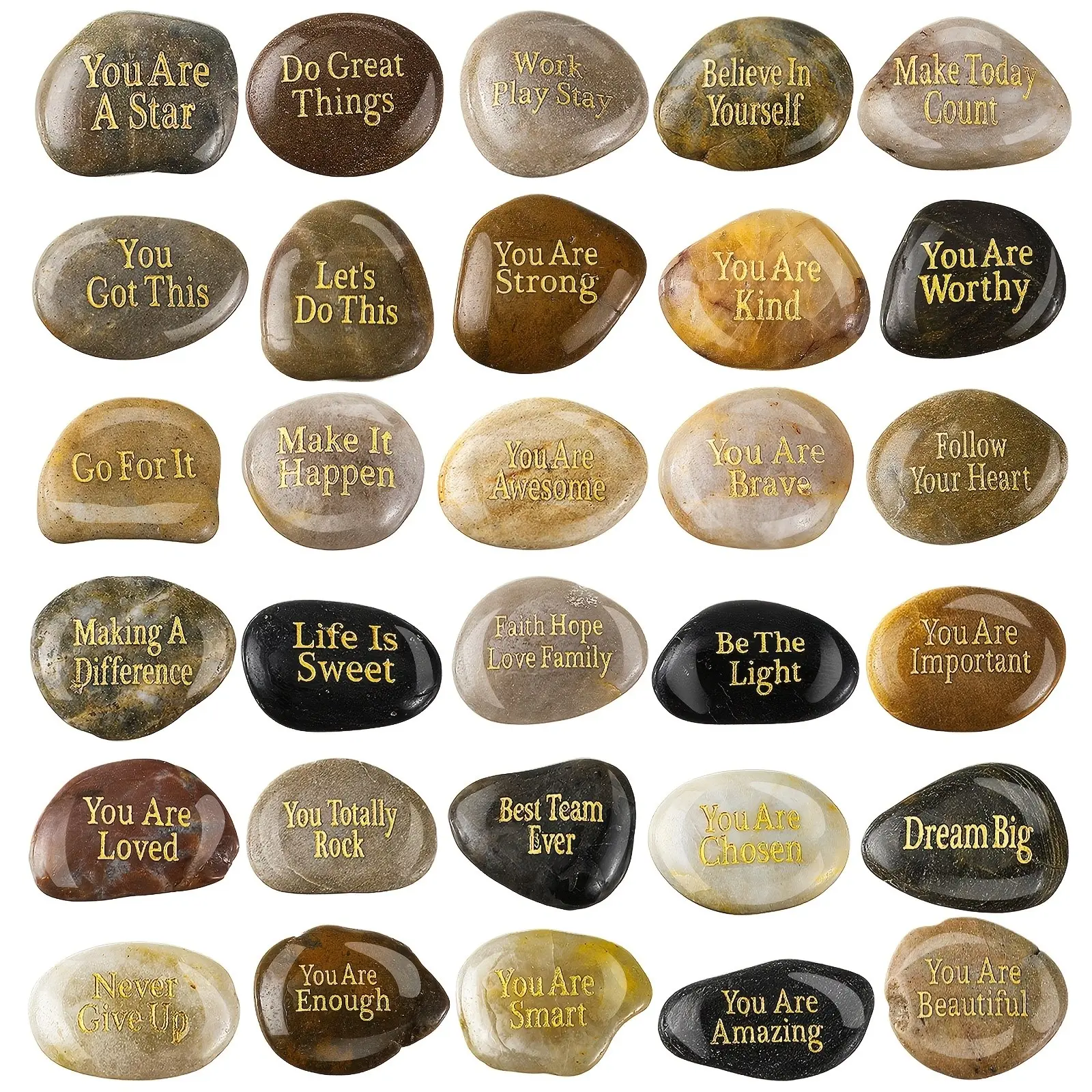 30pcs Inspirational Stones Different Words Encouragement Engraved Rocks Bulk Garden Stepping Stones Outdoor Scripture Stones Gift Stones for Friends Family As Christmas Gift 1 -2 Each