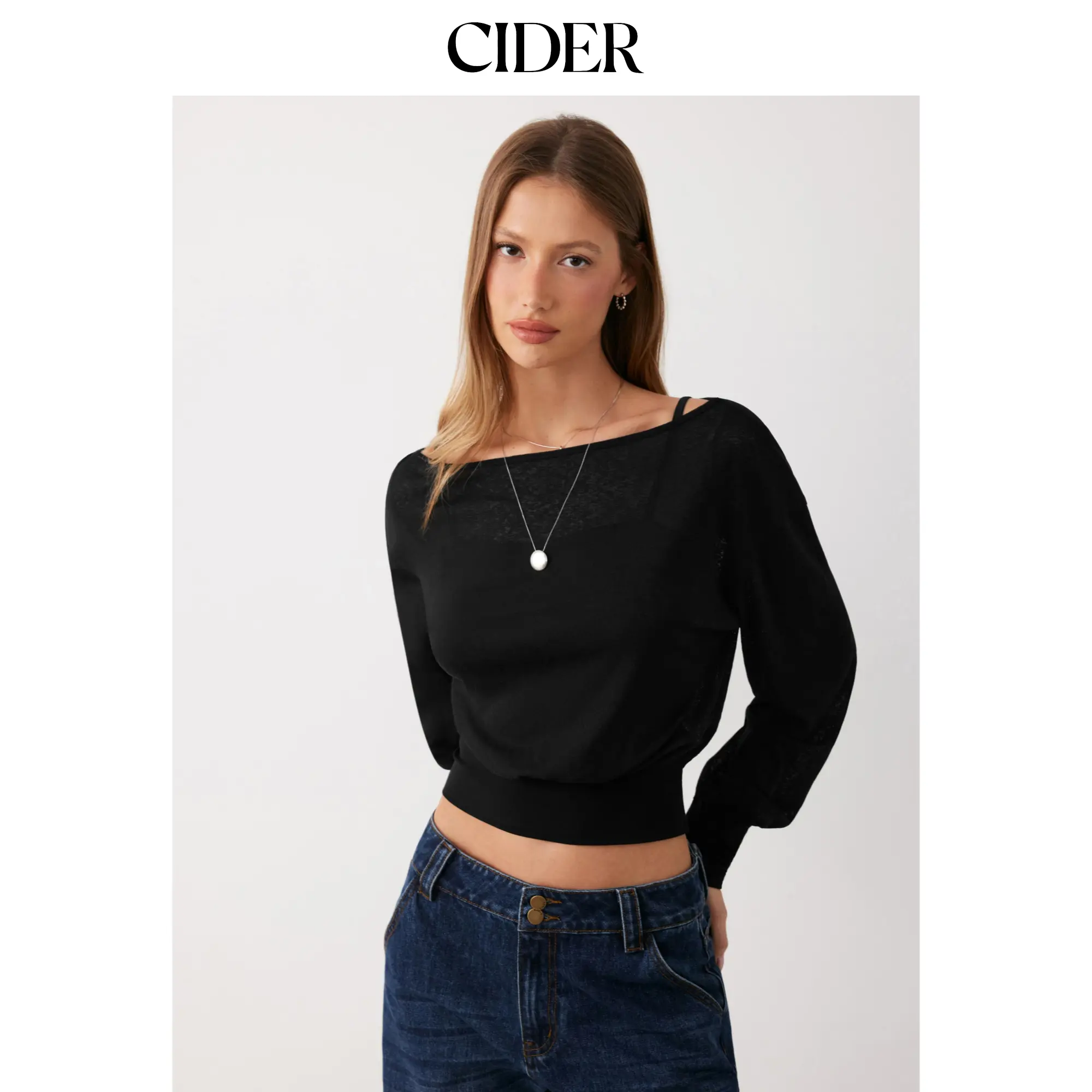 Cider Cotton-blend Textured Asymmetrical Neck Lantern Sleeve Oversized Top & Cami Top SohoChic