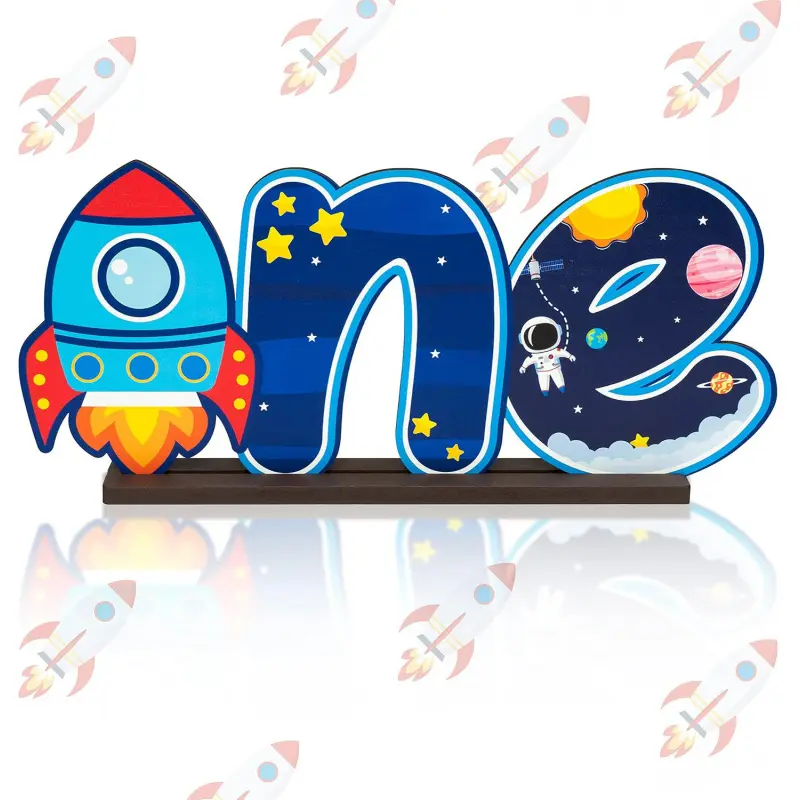 Yopyame Rocket One Wooden Table Centerpiece with Letter Logo, Spaceship Rocket Theme, One-Year-Old Photo Prop, Baby Shower Party Supplies, Outer Space First Milestone Sign, Baby Shower Decoration