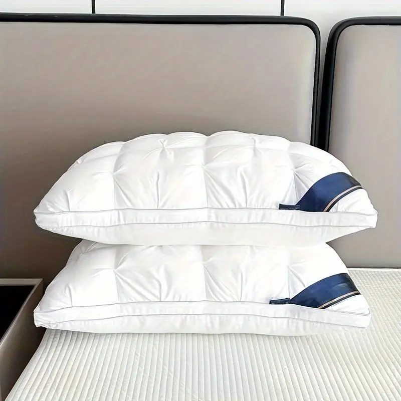 2pcs Luxury 5-Star Hotel Quality Neck Support Posture Pillows (2 Piece Sets) - High-Density Fill 100% Polyester, Quilted Grid Woven Fabric, All-Season White Satin Pillowcases, Vacuum Compressed Packaging, White/Gray Home Bedding, Pillows For Sleeping, Acr