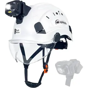 Full Brim Headwear with Rechargeable Light and Flip Visor 6 Point Suspension for Work Outdoor Tree Care Climbing Gardening Men Women