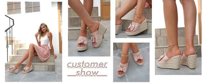 Coutgo Womens Platform Espadrilles Slip On Wedge Sandals Bow Tie Open Toe Slides Shoes