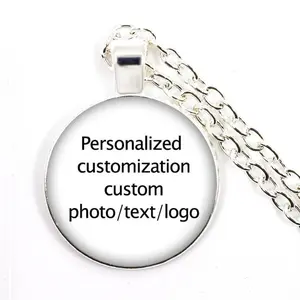 Custom Necklace Photo Text Logo Pictures Glass Cabochon Pendant Necklace Baby Mom Dad Family Anniversary Personalized Gift