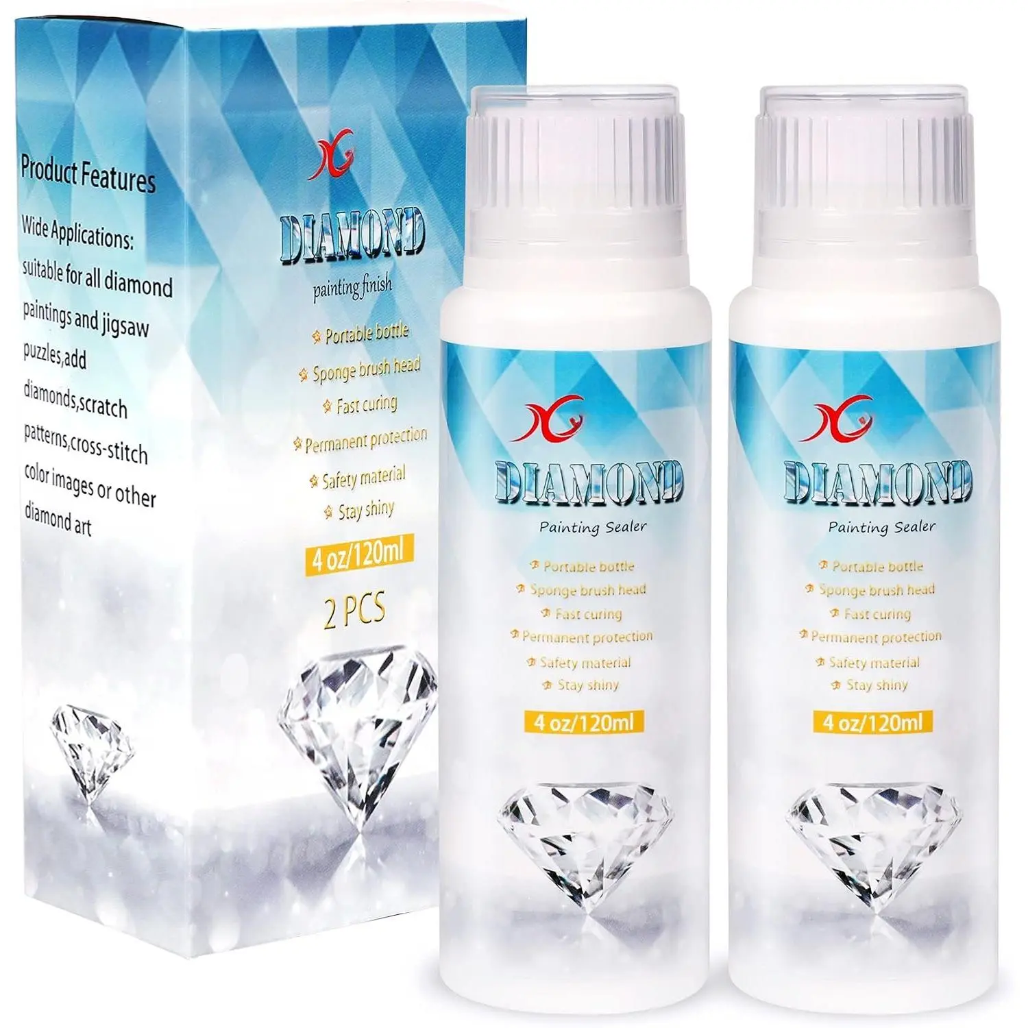 Painting Sealer 2 Pack 240ML 5D  Painting Glue Sealer Permanent Hold & Shine Effect  Painting Accessories Glue for  Painting, Puzzles and DIY Craft (4 OZ Each Bottle)