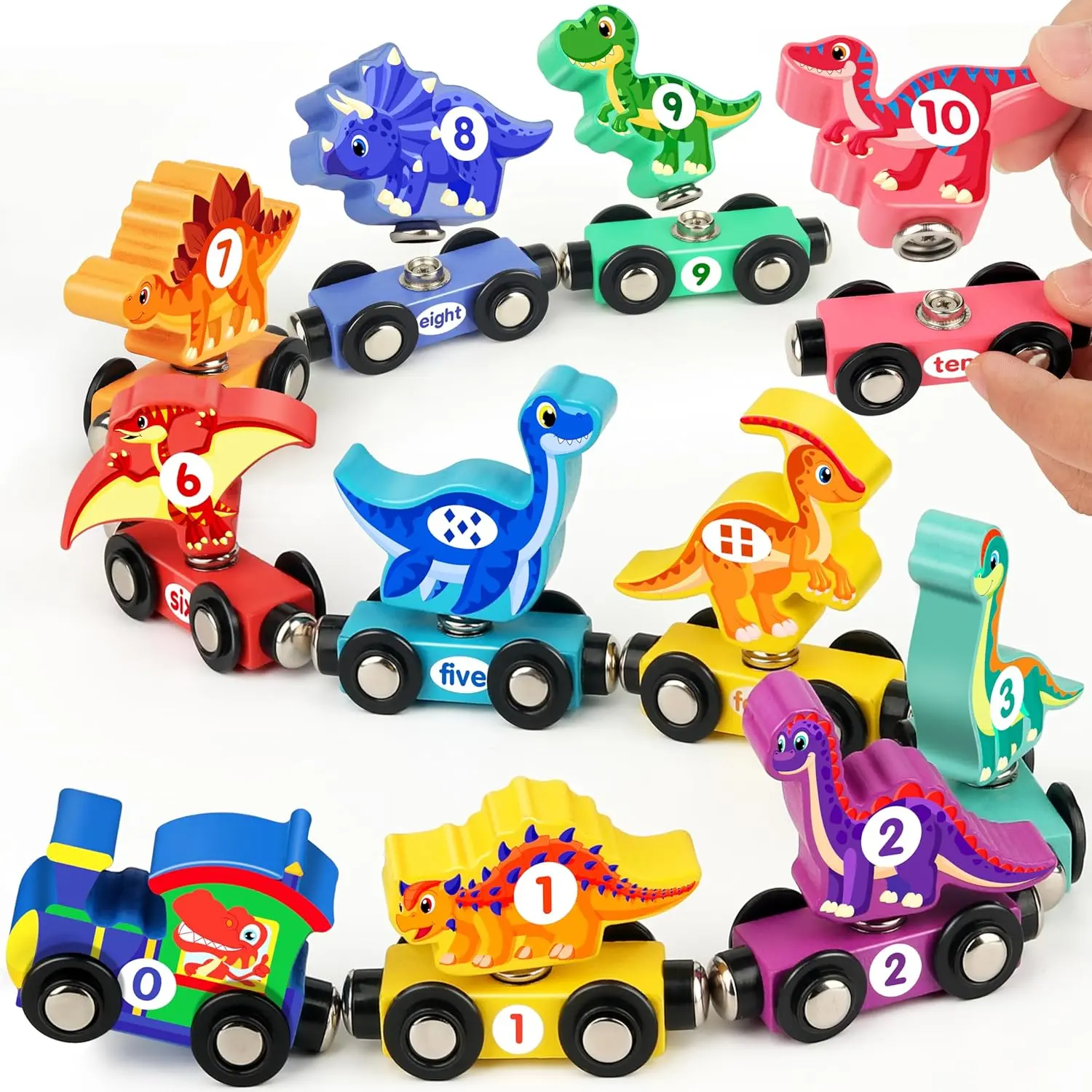 Wooden Dinosaur Train Set for Toddlers - Magnetic Dinosaur Toys and Number Train, Montessori and Educational Toys Preschool Learning Activities for Kids, Birthday Gifts for Boys, Girlsfidget toys