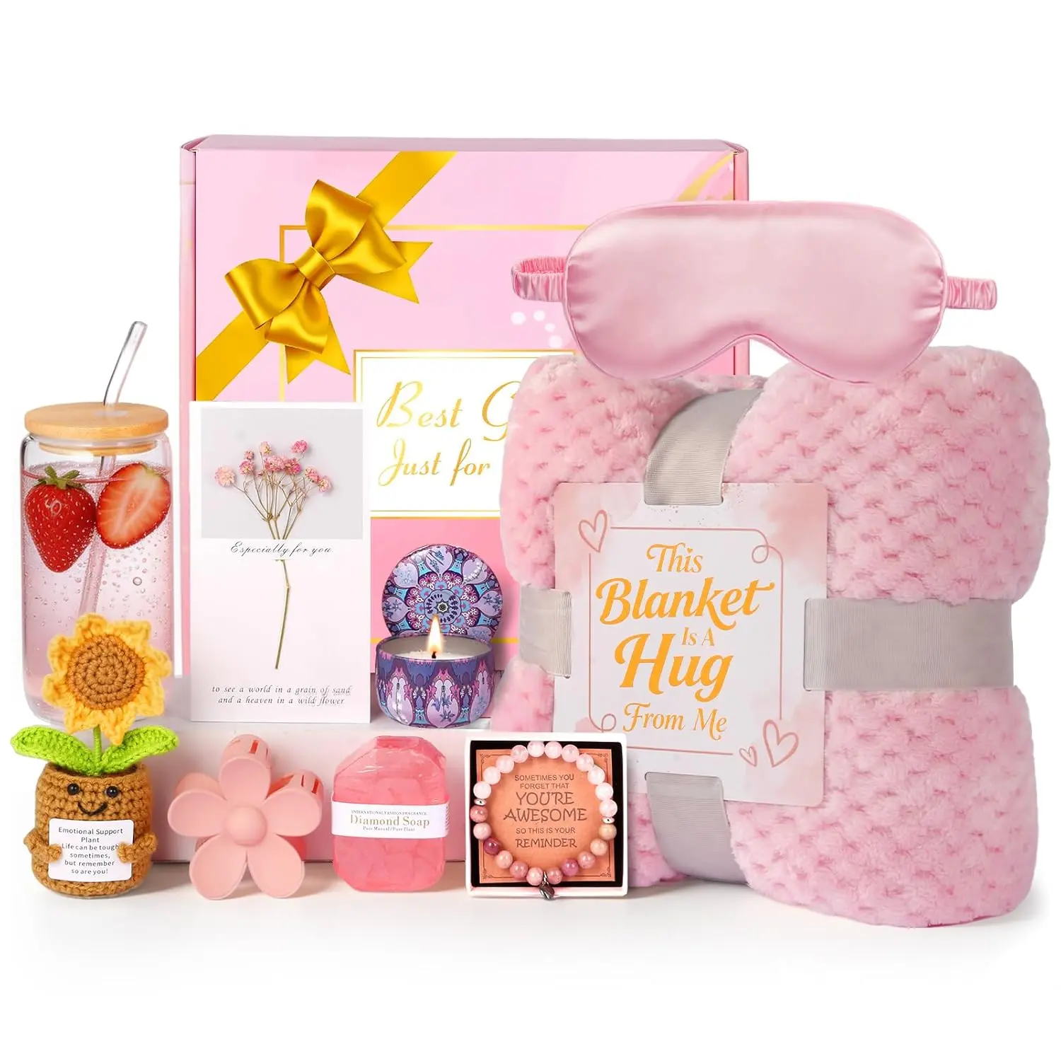 Get Well Soon Gifts for Women Self Care Gift Basket with Flannel Blanket Spa Care Package for Birthday Thinking of You Sympathy Mother’s Day Sister Wife Friend