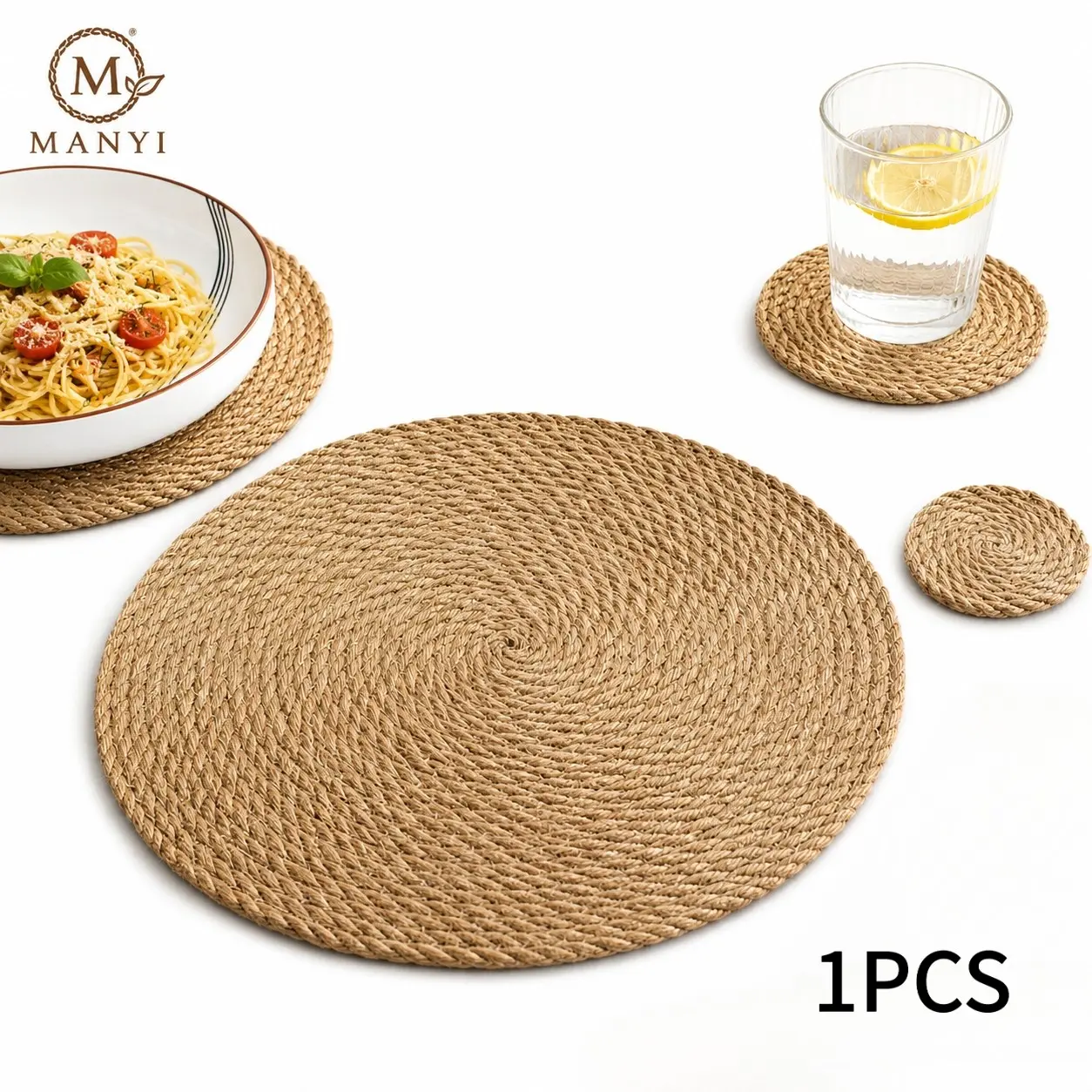 Natural Jute Rope Placemats, Household Placemat, Round Woven Table Mats for Dining Table, Boho Farmhouse Kitchen Decor, Heat Resistant Trivet Coaster for Plates, Bowls, Coffee Cups and Home Decor, S/L Size