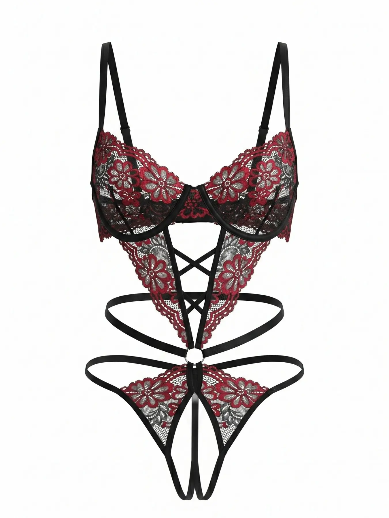 Women's Sexy Lace Floral Open Crotch Bodysuit Girl's Night Outwear Boyfriend Gift Elegant Sleepwear Sexy Hot Girl Low-Key Exposure Inner Sexy All Season Lingerie