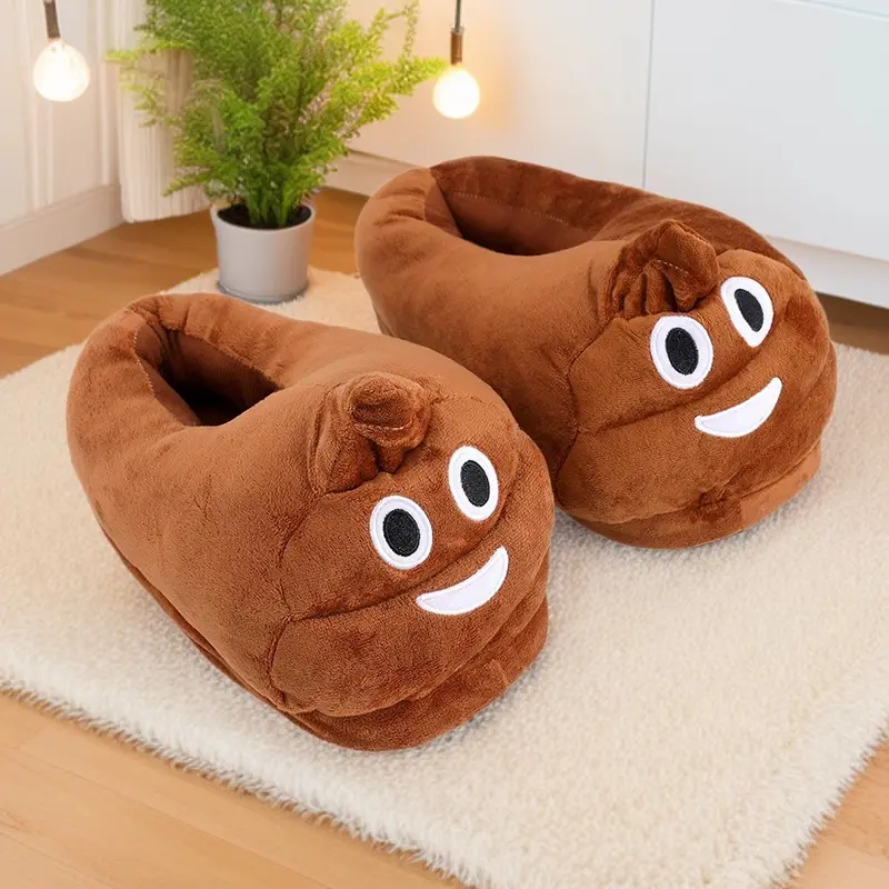 Cute Shoes Poop Emoji Plush Closed‑toe fluffy House fashion Slippers, Slip‑on Design Fuzzy Warm Full‑covered Winter Indoor Footwear, Funny Novelty Soft Anti‑slip Home Shoes For Family Bedroom Party Holiday Gift Daily Cold‑weather Wearing girl woman