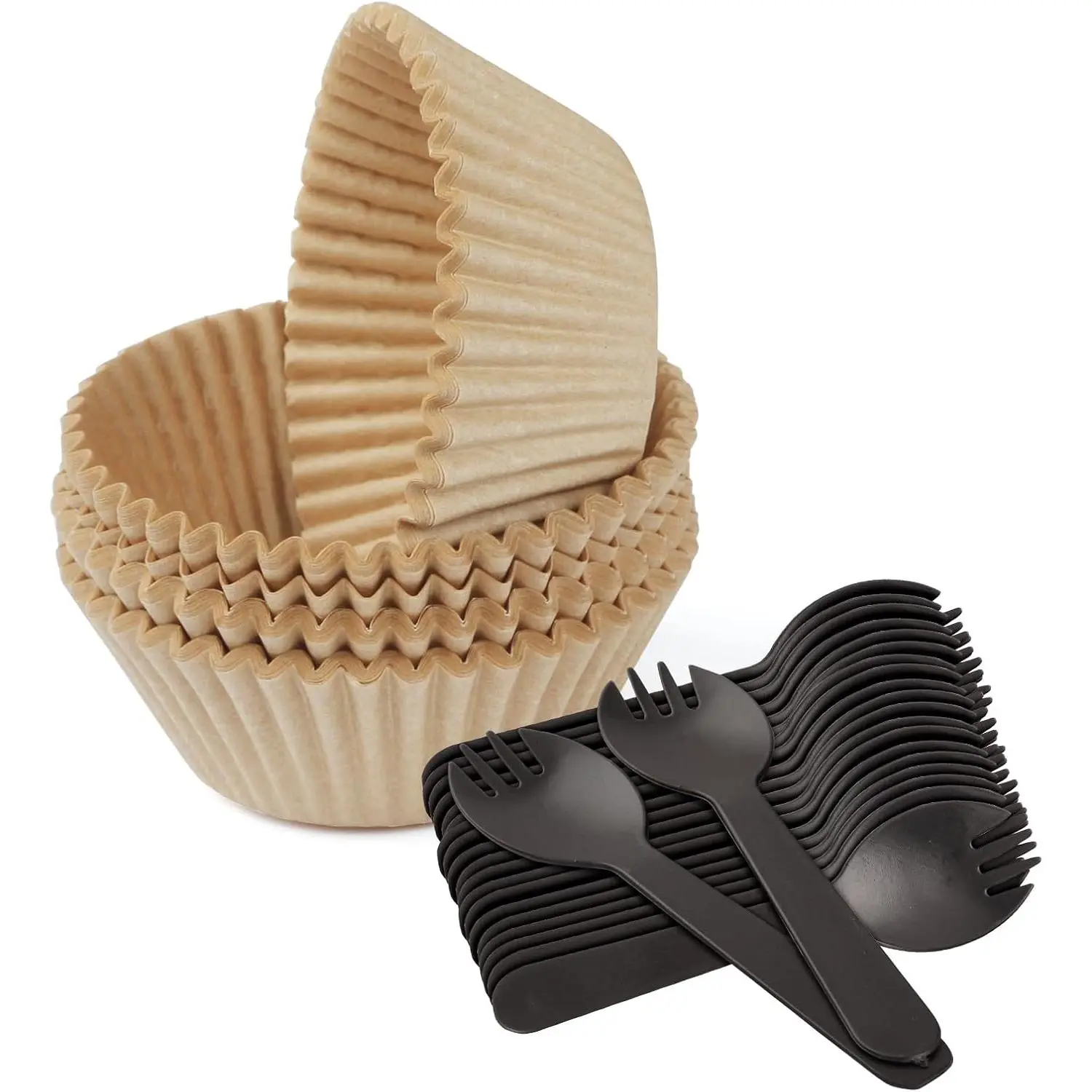 100 count Standard  Cupcake Liners with 100 Plastic Spoons for Baking Cupcakes and Muffins (100, , Small)