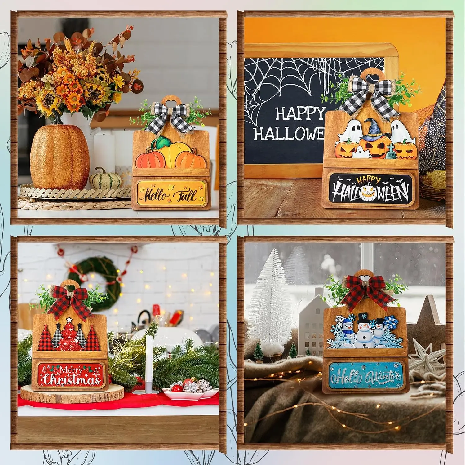 37 Pcs Interchangeable Seasonal Decor Farmhouse Breadboard