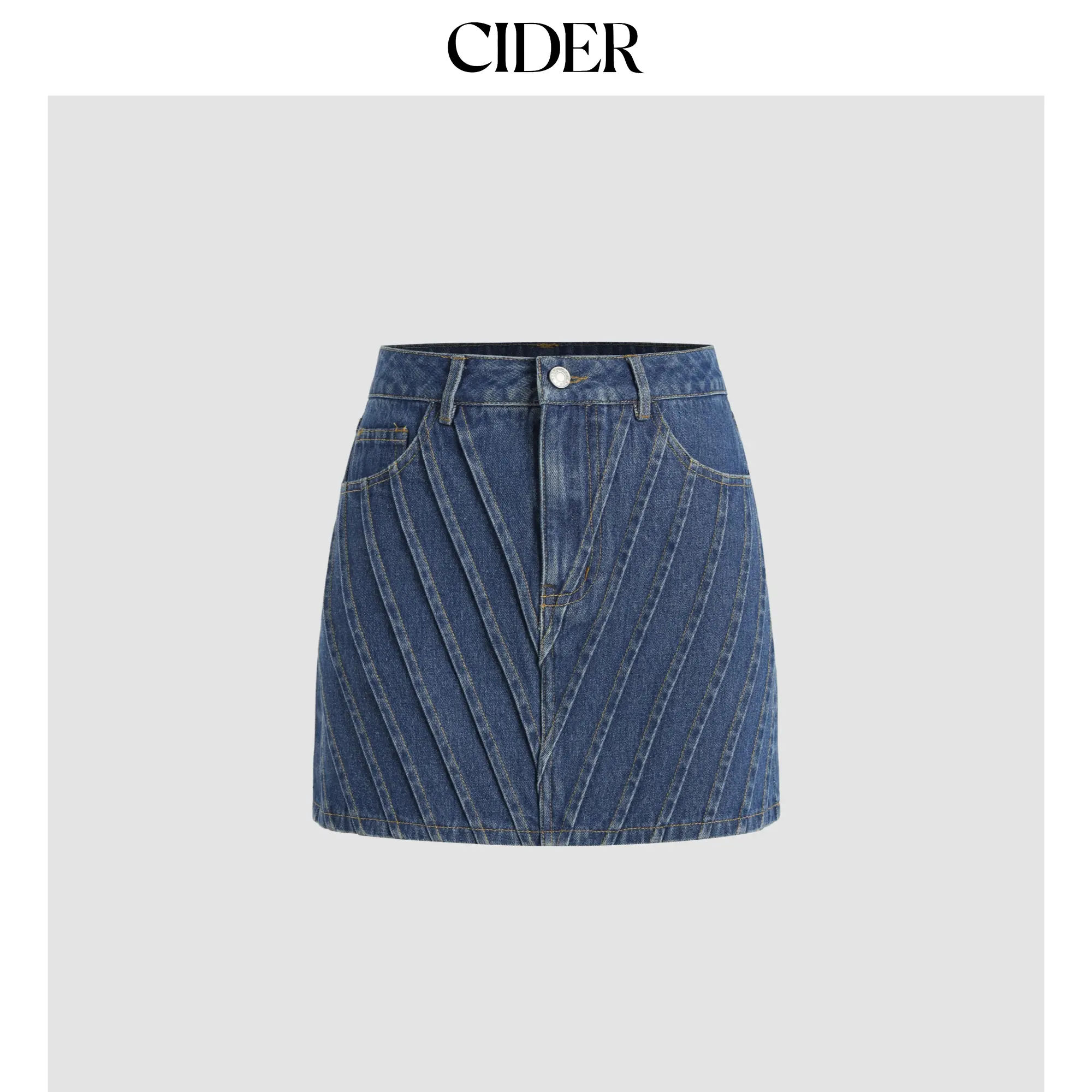Cider [size 0-10] Denim Mid Waist Solid Patched Mini Skirt