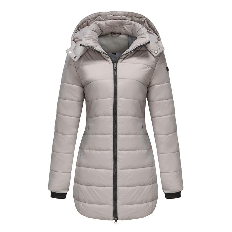 BIGWIG women's autumn and winter long warm parka, detachable hood, windproof and warm down jacket, autumn and winter warm cotton jacket, windproof and waterproof jacket, windproof and waterproof jacket, mid-length slim warm hooded cotton jacket
