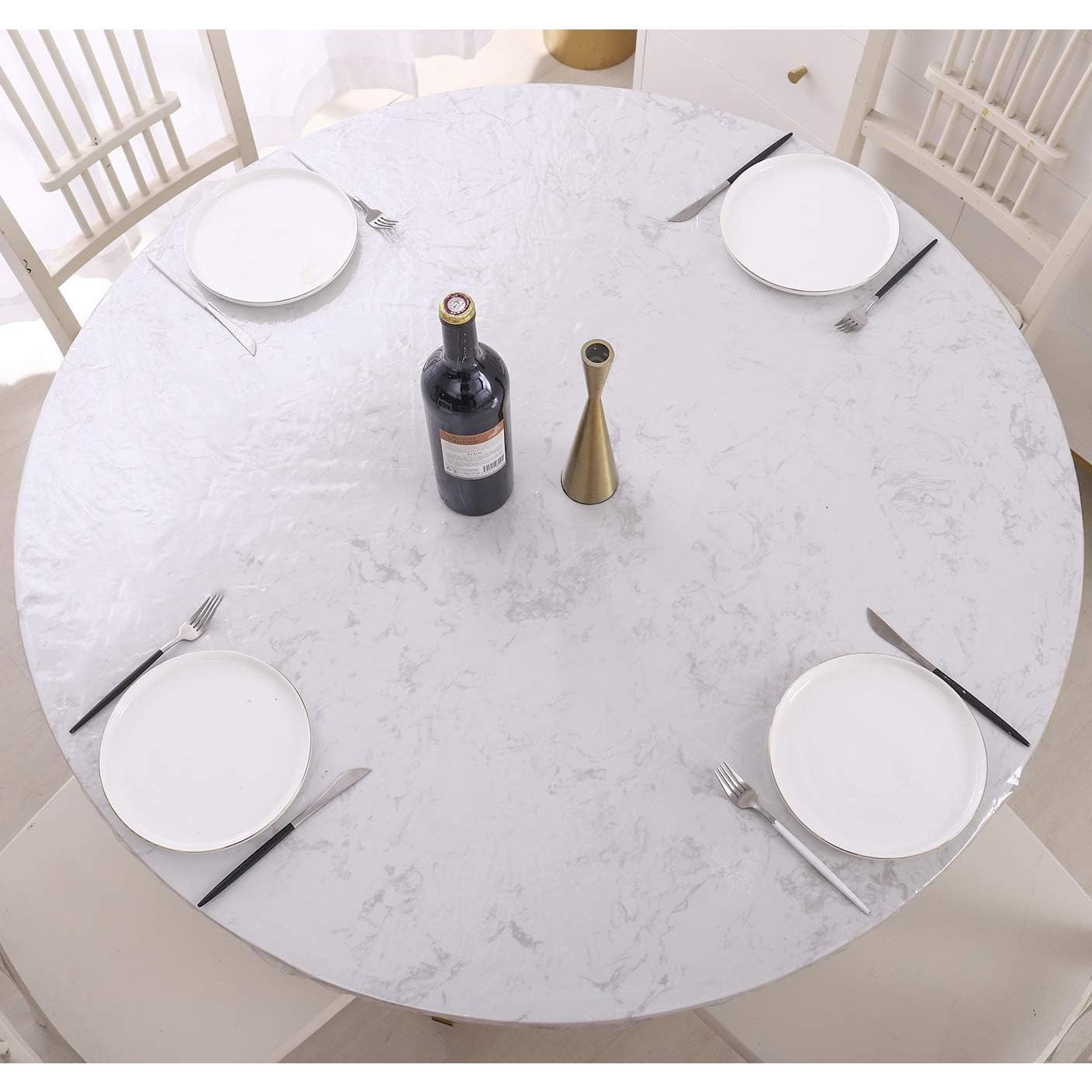 Clear Round Vinyl Fitted Tablecloth  Oilcloth Heavy Duty Elasticized Table Cover Elastic Edge Design Plastic Tablecloth Protector for Round Table