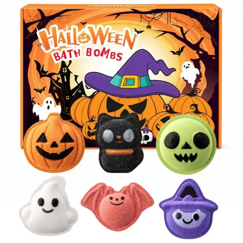 Halloween Novelty Bath Bombs 6Pcs Gift Box, Spooky Cute Character Bath Fizzers with Rich Bubbles & Essential Oil, Moisturize Dry Skin, Great Holiday Present for Kids, Teens and Adults