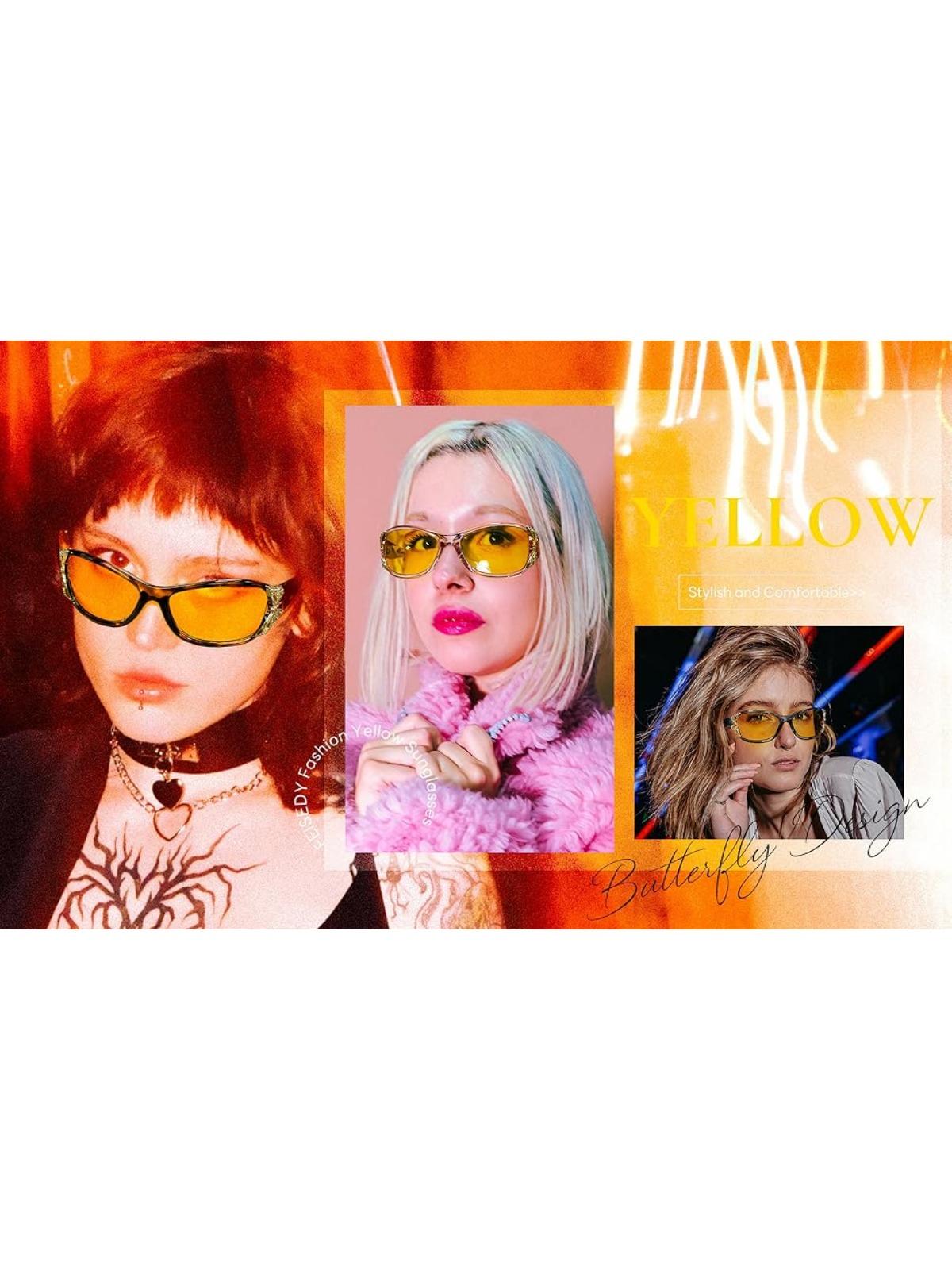 EyeconicFinds Women's Polarized Night Vision Glasses, Yellow Lens, Anti-glare, Safe Driving, B0103, Y2K Style, UV Protection, Sunglasses, B0078