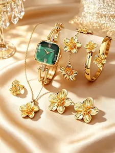 7pcs Luxury Gold Square Women's Watch Set, Elegant Analog Quartz Watch, Perfect Gift for Holidays, Parties, Special Occasions