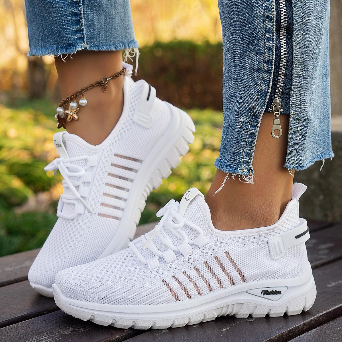 Women's Breathable - Sneakers with Stability - / Grey Solid Color Lace-Up Walking Running Gym Shoes, Cushioned PVC Sole & Mesh Upper for Outdoor, Commute, Casual Wear - Minimalist Versatile Athletic Footwear