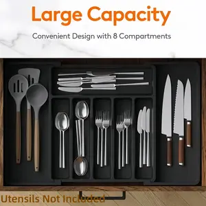 Summer Super Deal Expandable Silverware Organizer Large 8 Compartment Kitchen Utensil Drawer Organizer Tray for Forks Knives Spoons Adjustable Cutlery Holder for Kitchen Office Makeup Tools Desk Drawer Organization for Hardware Tools Screws Nuts Garage