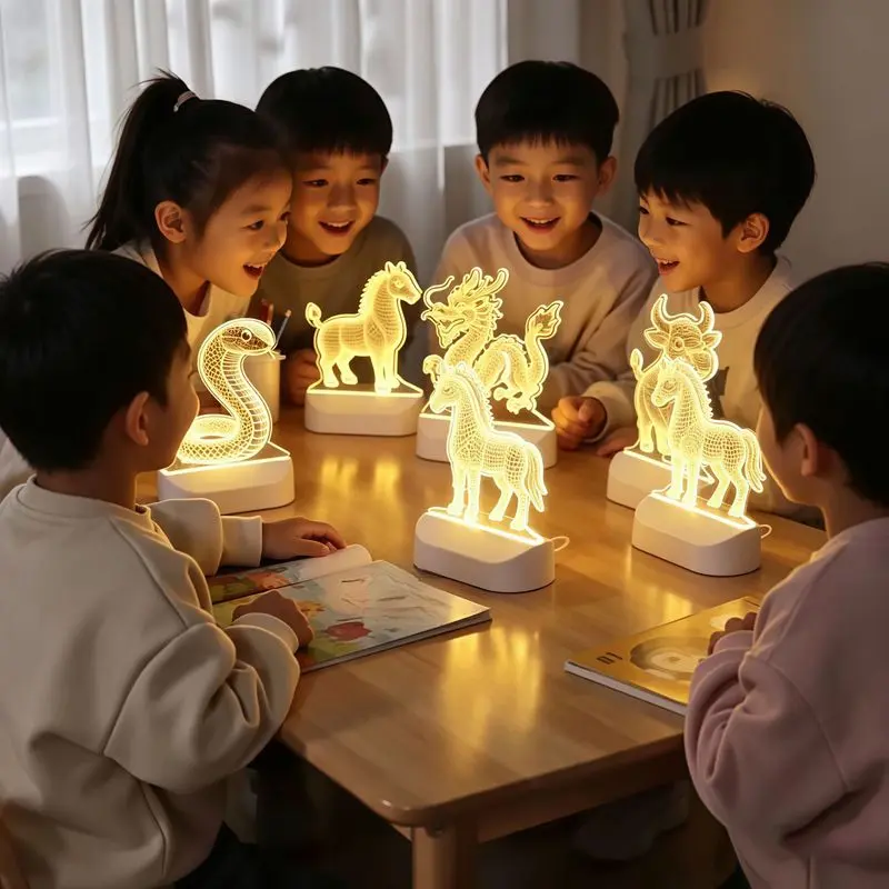 3D Three-Dimensional Light and Shadow Zodiac Animal Children's Educational Atmosphere Lamp USB Wired Control Switch Powered Light-Up Toy
