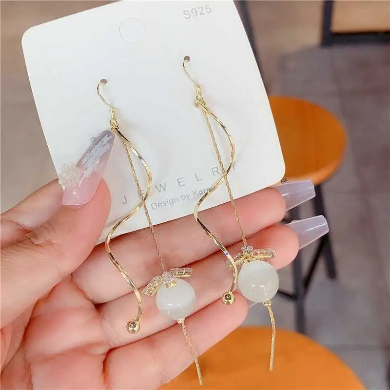 2023 New Cat's Eye Stone Tassel Ear Hooks, Personalized Fashionable Long Earrings for Women, Elegant IN Minimalist Style Jewelry JINXIN260903K19