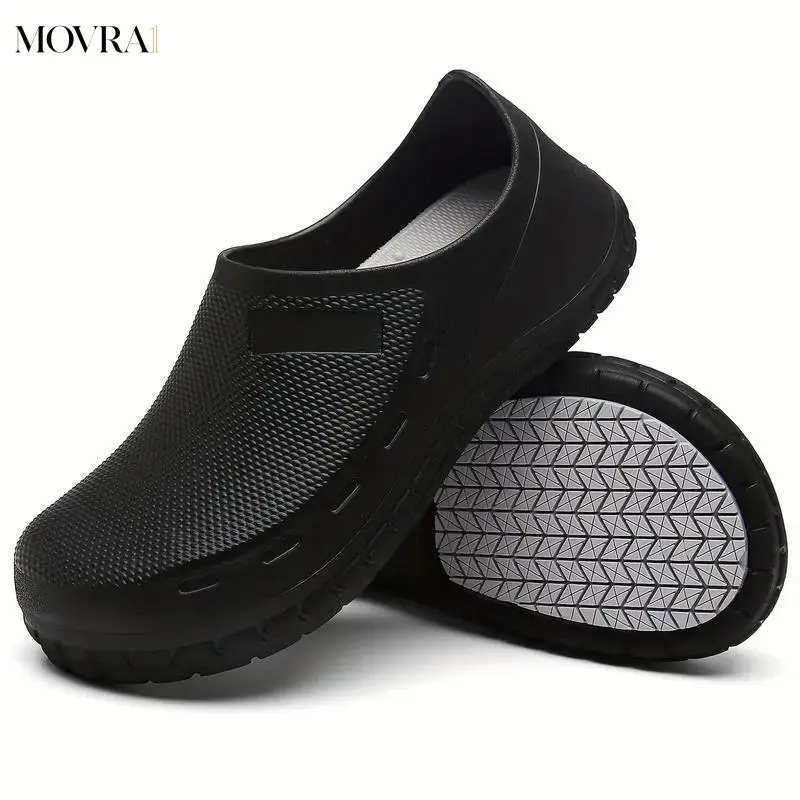MOVRA1 Men's Minimalist Slip-On Chef Clogs - Durable EVA Upper, Rubber Sole, Cushioned Insole, Breathable Mesh, Lightweight Casual Wear, All-Season Plain Toe Footwear for Restaurant & Office Use