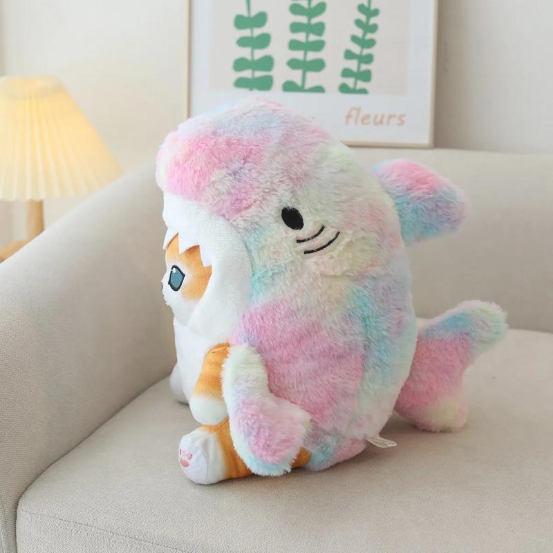 Kawaii Shark Cat Plush Toy Soft Stuffed Colorful Shark Cat Doll Kids Toys Birthday Christmas Gift for Boys Girls