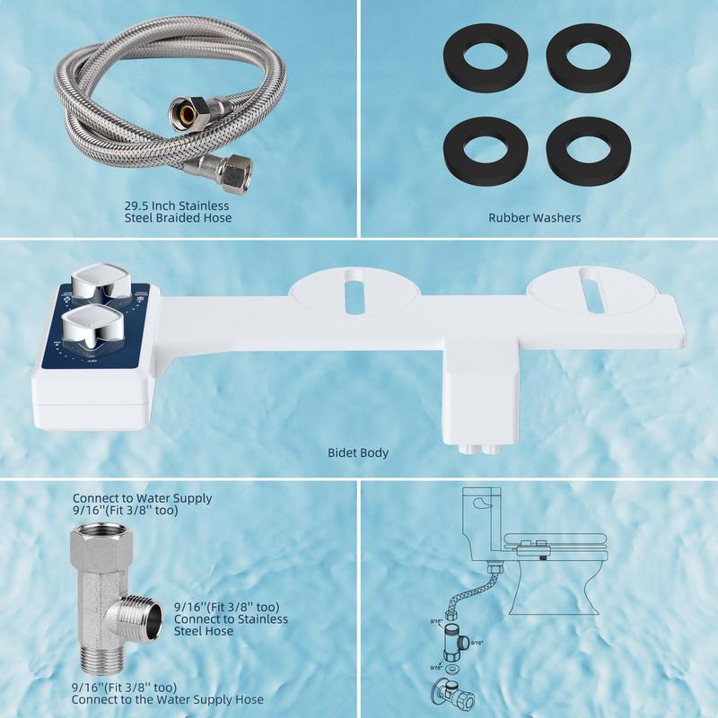 Bidet Toilet Seat Attachment Set, Bidet Attachment, Bidet Fresh Water Spray Kit, Non-electric Self Cleaning Toilet Seat Attachment with Dual Nozzle