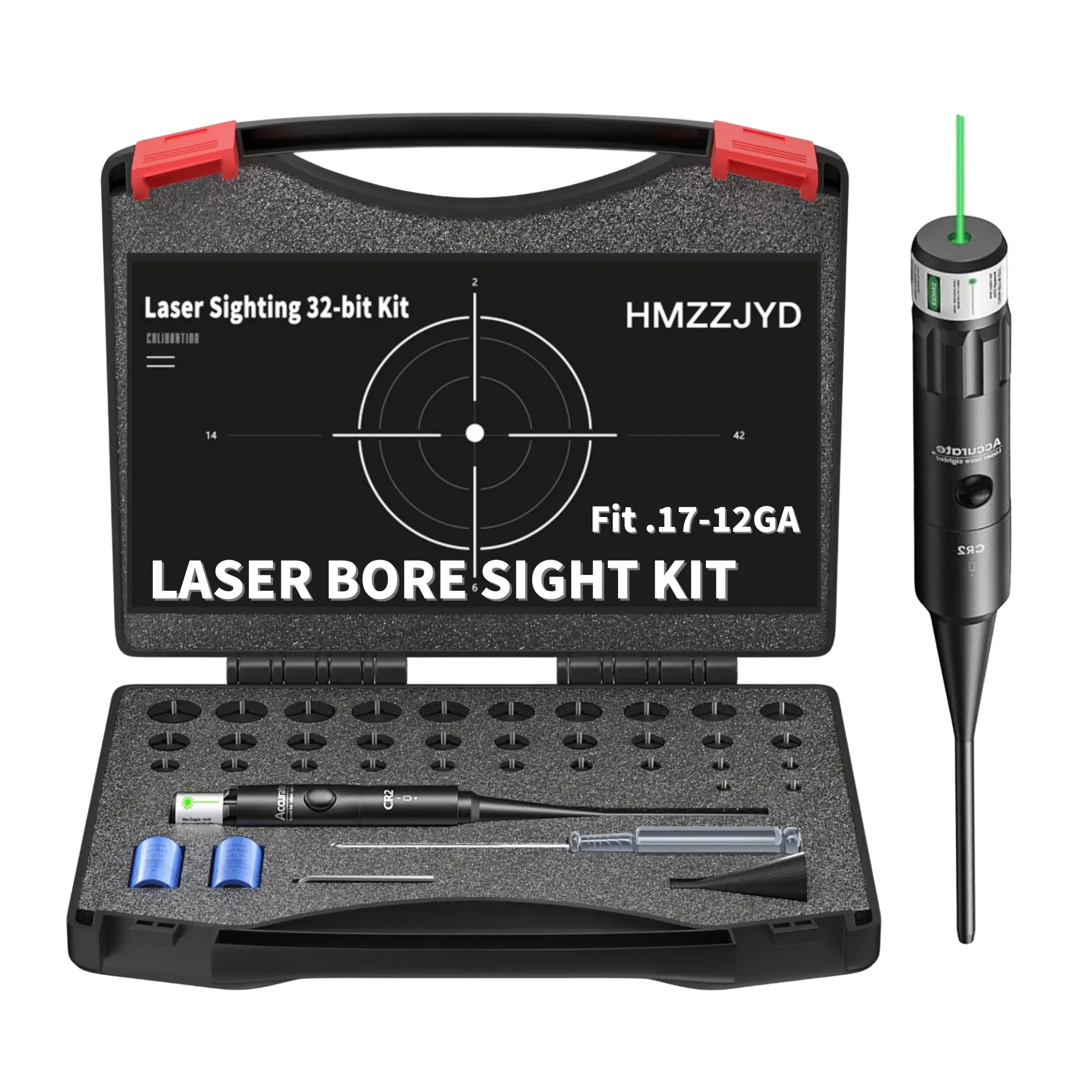 Professional fo Laser Bore Sight Kit with 32 Adapters fit 0.17 to 12GA Calibers, Red or Green Bright Bore fo Sighter Laser with Button Switch, fo Powerful Support for Hunting mini bow archery