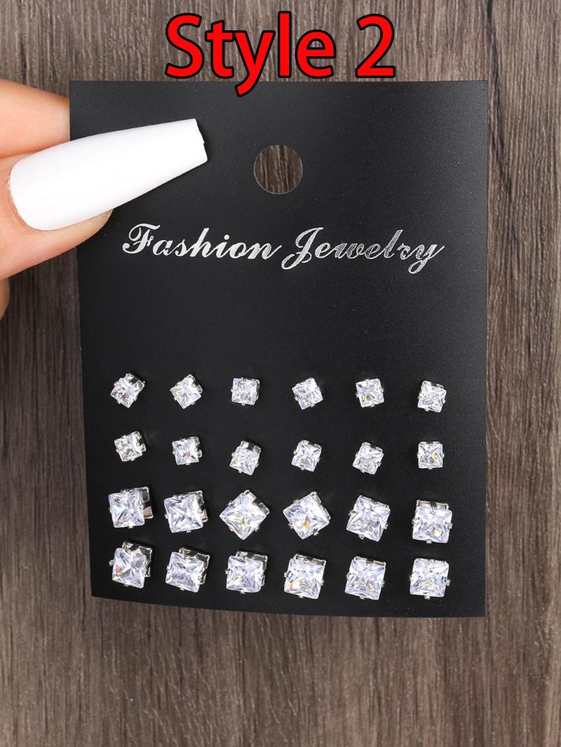Summer Outfits 2024 Rhinestone Decorated Stud Earrings, Geometric Design Earrings, Trendy Ear Jewelry for Party Clothing Decor, Chic Gift for Women and Girls
