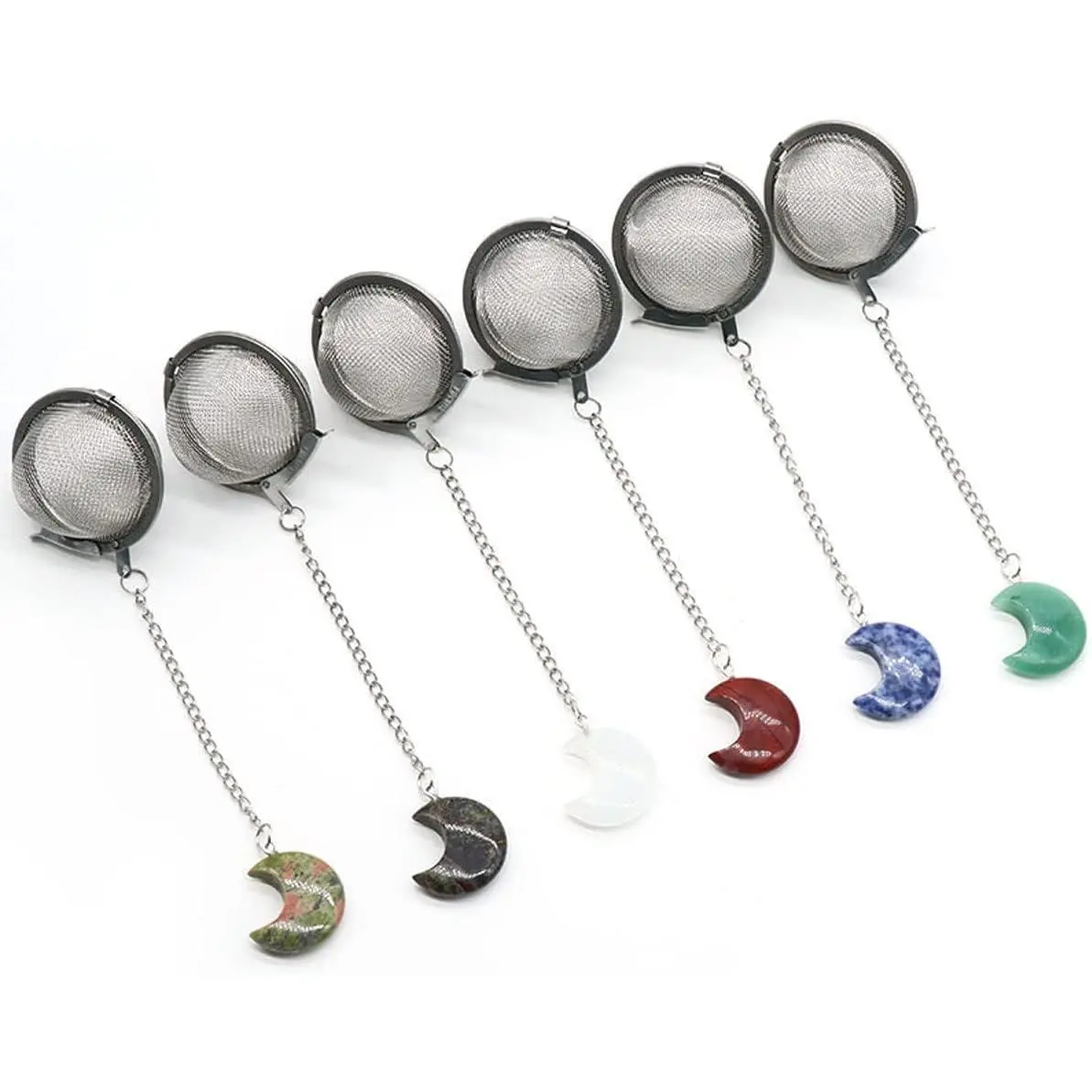 5 count  Filter Stainss Steel with Moon  Energy Stone  Strainers with Fine Mesh Extend Chain Hook  Ball Infuser for Loose  aves Spices Seasonings