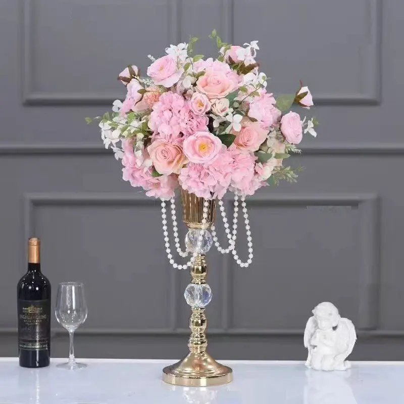 Set of 2 Metal Crystal Vases, Wedding Table Centerpiece, Tall Candlestick Holder for Column Candles, Restaurant and Hotel Decor