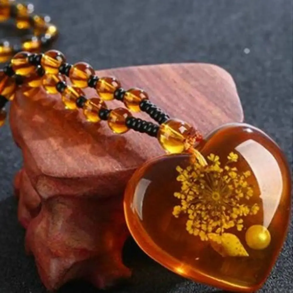 Bohemian Resin Beaded Necklace for Women, Long Chain with Amber-Look Pendant, Elegant Jewelry for Casual Wear, Female, Beeswax, All Seasons, Adults, 65Cm, Fashion, Amber Brine, Amber Hue