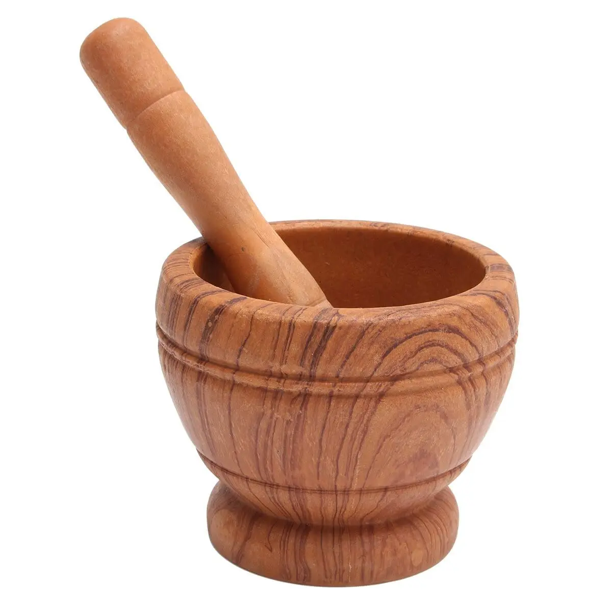 Resin Pestle & Mortar Set Garlic Herb Spice Mixing Grinder Crher Kitchen Bowl Smashing Tools-Wood Grain
