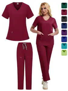Hospital Nurse Uniforms Solid Color Pockets Medical Scrubs Wear Resistant Comfort Surgical Uniform Men Women Clinic Work Outfit，Scrubs Sets Woman Medical Nurse Spa Beauty Salon Workwear Clinical Scrubs Top + Pant Doctor Nursing Tunic Suit