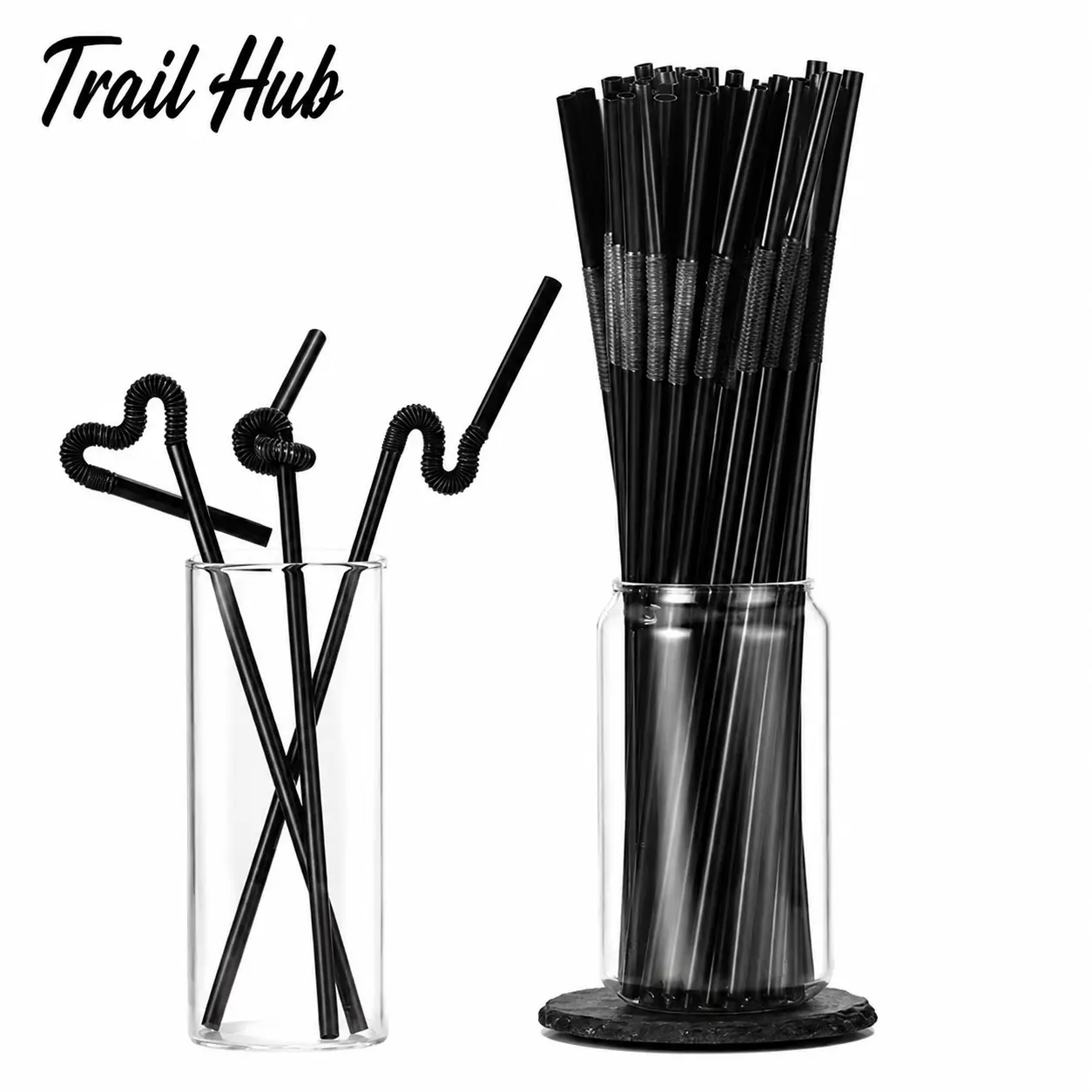 100-Pack Disposable Black Paper Straws, 6mm Diameter × 260mm Length, Eco-Friendly Bar-Style Drinking Straws for Cold Beverages, Individually Wrapped for Hygiene and Convenience, Ideal for Cafés, Parties, and Catering Services