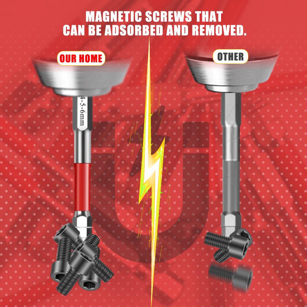 6-Piece Screwdriver Bit Set: Featuring magnetic hexagonal shanks and a unique pagoda-shaped internal hex design, a single bit can tighten nuts ranging from 1.5mm to 6mm-suitable for use with electric drills and wrenches.