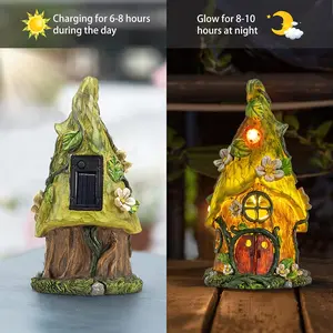 11-Inch Outdoor Garden Figurines, Mushroom Cottage Decor, Gnome Solar Light Sculptures, Pink Resin Yard Ornaments for Patio And Garden Decor