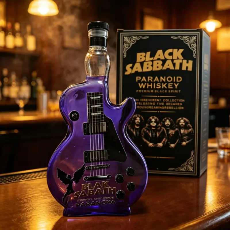 Sabbath Paranoid Guitar Shaped Decorative Wine Bottle, Heavy Metal Rock Ornament, Empty Bottle for Collectors and Fans